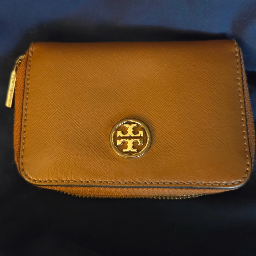 Tory Burch Tan Leather Wallet with Gold Logo
